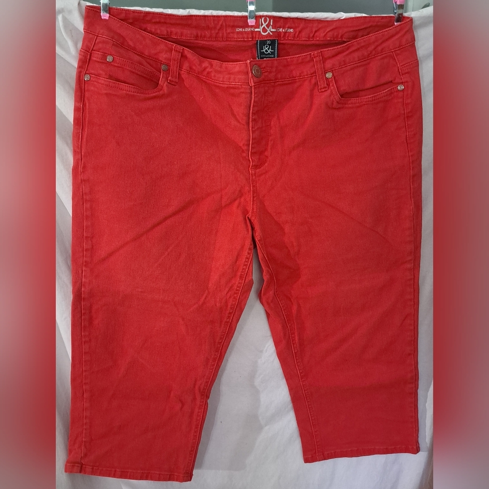 Love & Legend Red Stretch Denim Jean Capris / Shorts VG- 20 - Picture 2 of 13